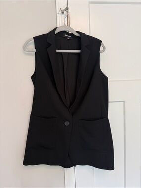 Express Black Sleeveless Blazer Vest with Patch Pockets